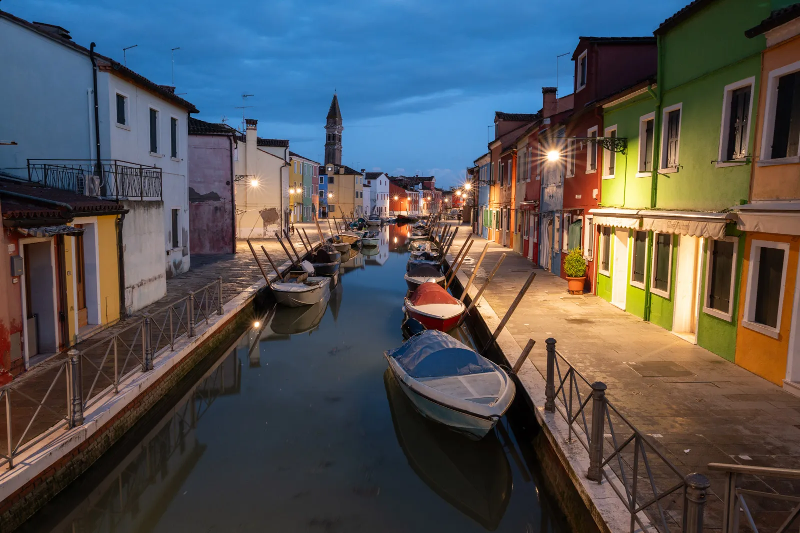 Burano, Italy in the Venetian lagoon at dusk