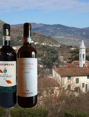 Your First Taste of Chianti Rufina featuring three bottles from producers Frascole, Selvapiana and I Veroni