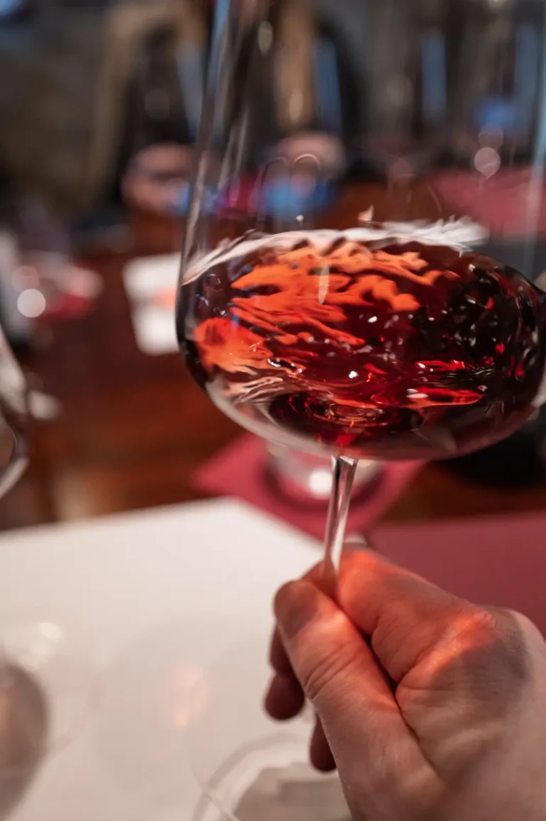 Brunello di Montalcino being swirled in the glass