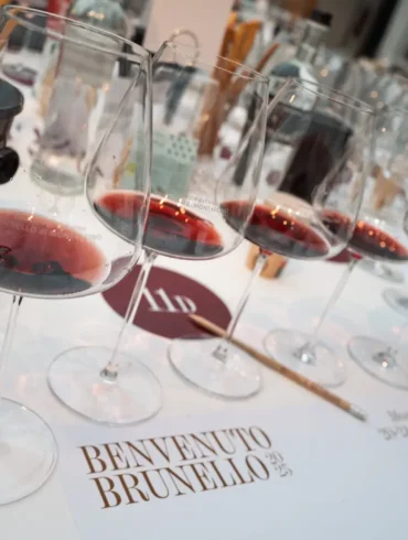 Six glasses of Brunello di Montalcino Riserva for wine tasting