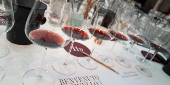 Six glasses of Brunello di Montalcino Riserva for wine tasting