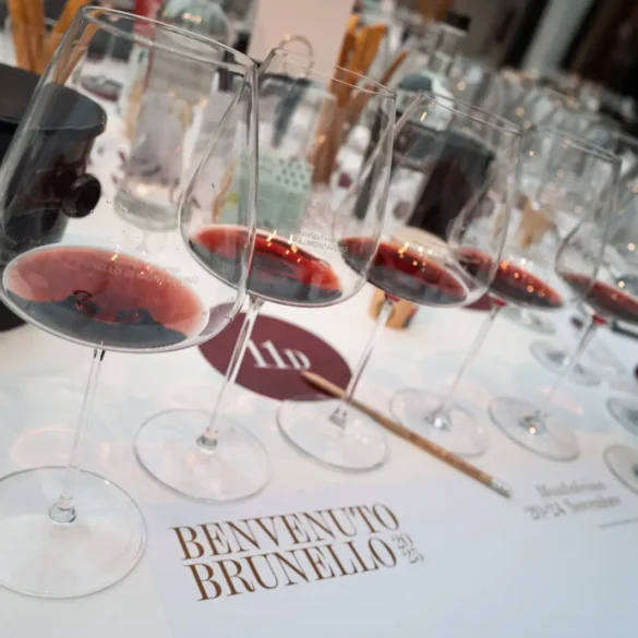 Six glasses of Brunello di Montalcino Riserva for wine tasting
