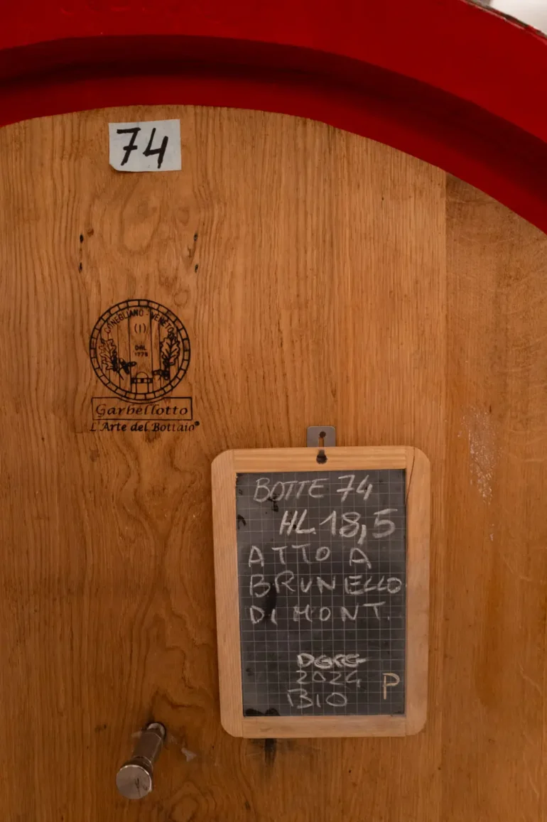 Botte barrel holding 2024 Brunello di Montalcino