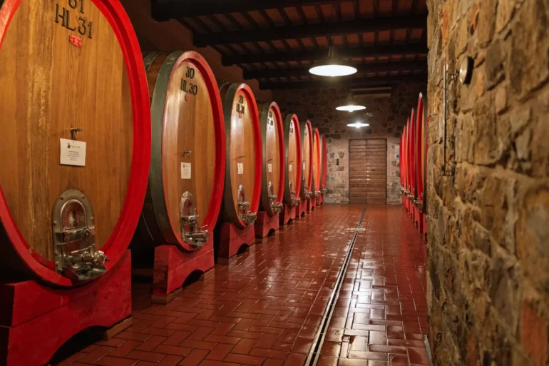 Inside the cellar at Poggio di Sotto, Montalcino, Italy.