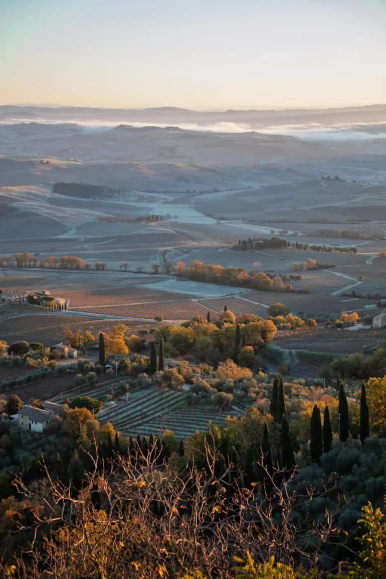 Val d’Orcia’s first snow of the year as seen from Montalcino