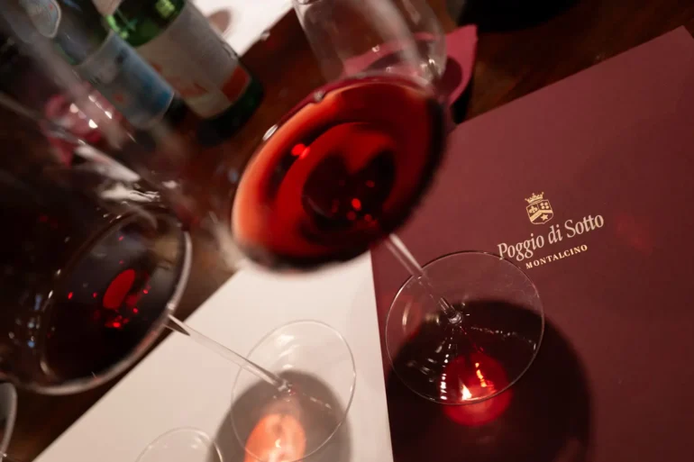 Red wine at a tasting at Poggio di Sotto in Montalcino