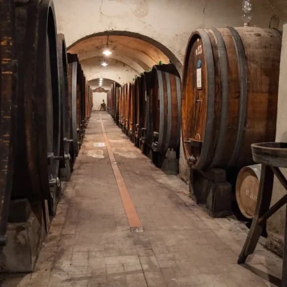 The barrel room of Tenuta di Capezzana’s wine cellar in Carmignano, Italy.