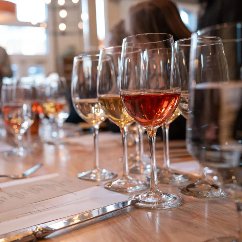 Wine glasses at a private dinner party