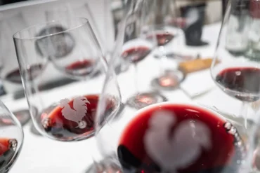 Chianti Classico red wines in stemware waiting to be consumed at the Chianti Classico Collection