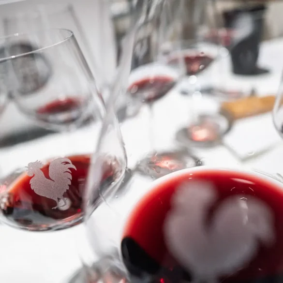 Chianti Classico red wines in stemware waiting to be consumed at the Chianti Classico Collection