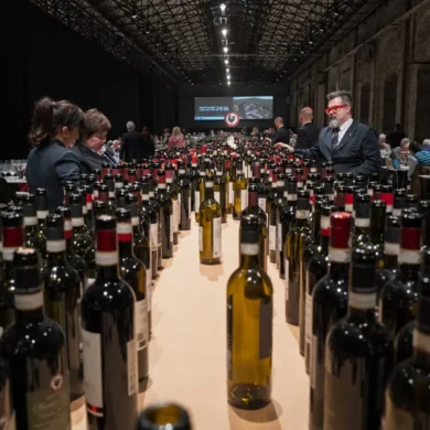 Sommeliers locating wines for service at a media event honoring Chianti Classico in Florence, Italy