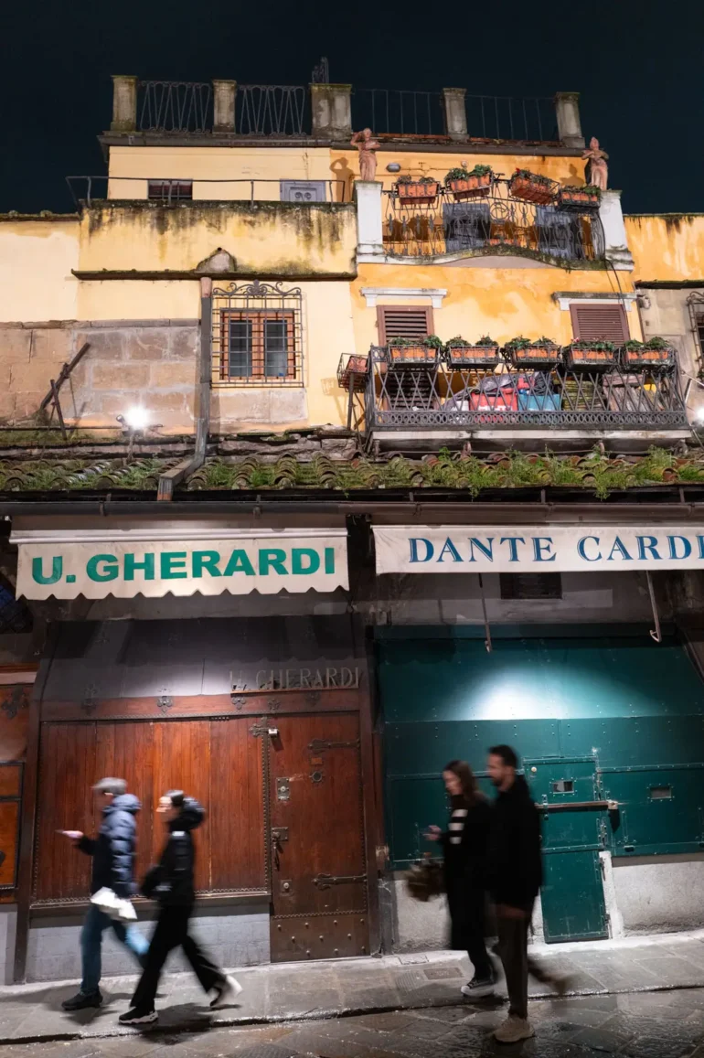 Closed merchant shops on the Ponte Vecchio in Florence, Italy