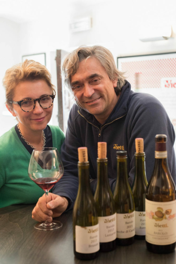 Luca and Elena Currado in the tasting room at Vietti. ©Kevin Day/Opening a Bottle