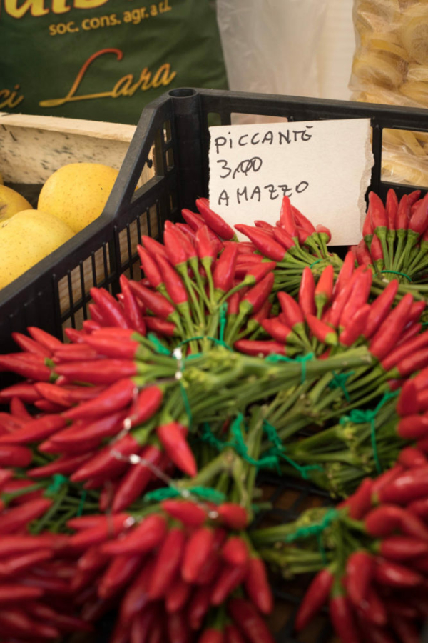Chiles for sale in Piazza della Erbe, Verona, Italy. ©Kevin Day/Opening a Bottle