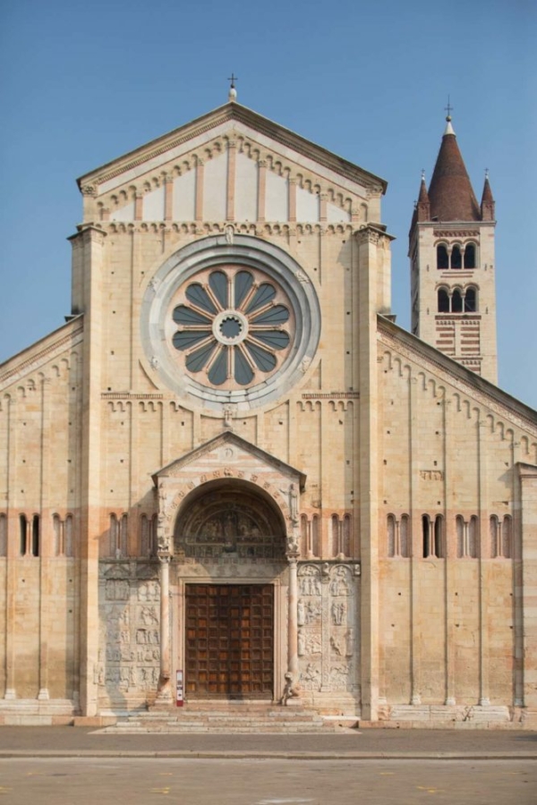 The facade of Basilica di San Zeno Maggiore, Verona, Italy. ©Kevin Day/Opening a Bottle