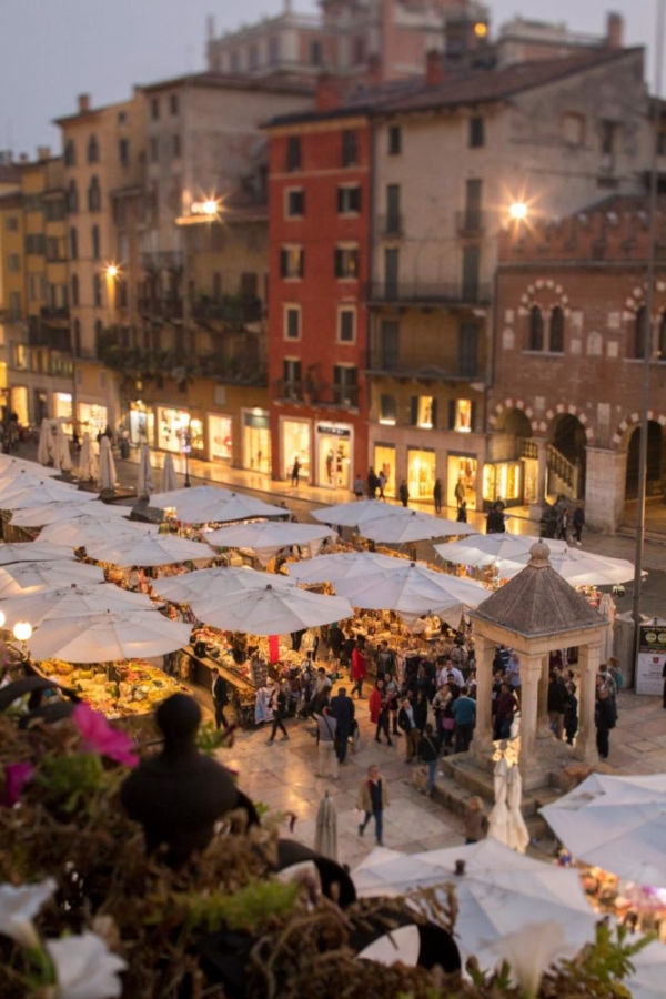 Piazza della Erbe as seen at night, Verona, Italy. ©Kevin Day/Opening a Bottle