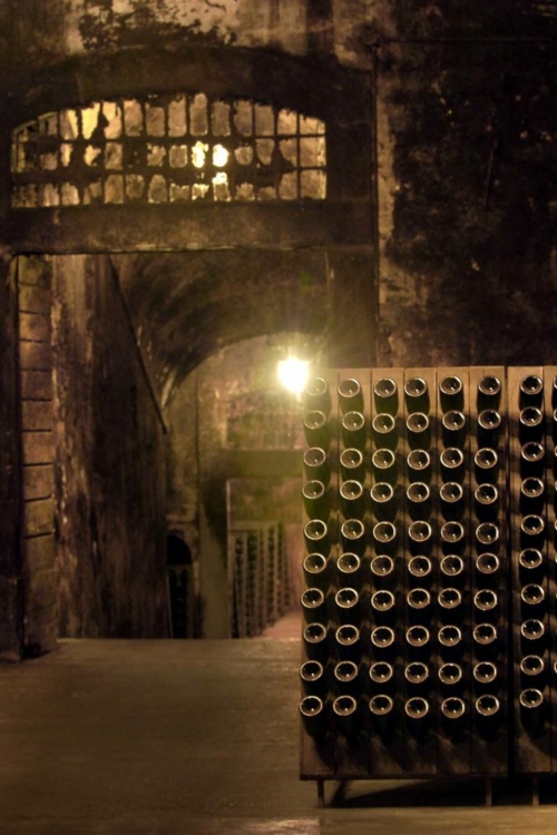 Underground cellars provide the perfect temperature for aging the wine on the lees. ©Consorzio Franciacorta.