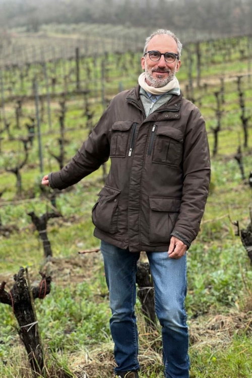 Winemaker Piero Lanza in his steeply pitched Sangiovese vineyard beneath the hilltop town of Radda. ©Kevin Day/Opening a Bottle