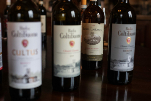 Wines of Badia a Coltibuono including the 1985 Chianti Classico Riserva. ©Kevin Day/Opening a Bottle